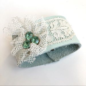 Leather and Lace Cuff Bracelet made with Antique & Vintage Lace and Rhinestones